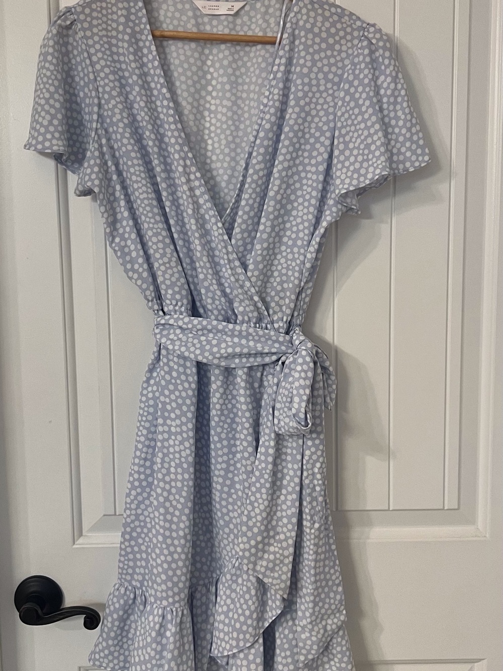 LC Lauren Conrad Light Blue Polka Dot Wrap Dress